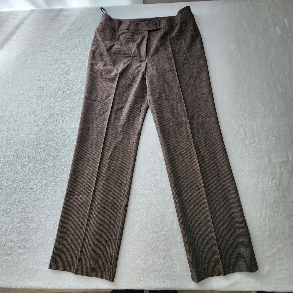 Laura Houndstooth Dress Pants Womens 14 Brown Plaid Straight Leg Professional